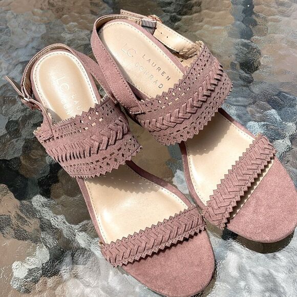 LC Lauren Conrad Streusel Mauve 8.5 size shoes 4” block heel dressy strap sandle - Picture 2 of 9